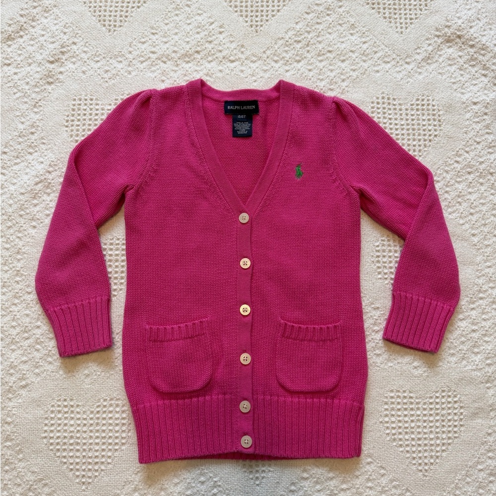 Ralph Lauren Bright Pink V-Neck Button Cardigan